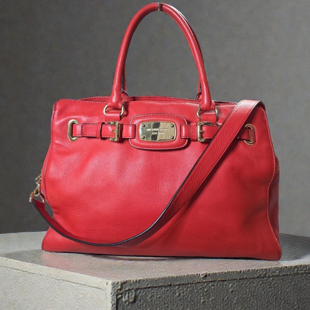 Michael Kors Hamilton Satchel Mandarin Orange Pebbled Leather Gold Hardware  EUC